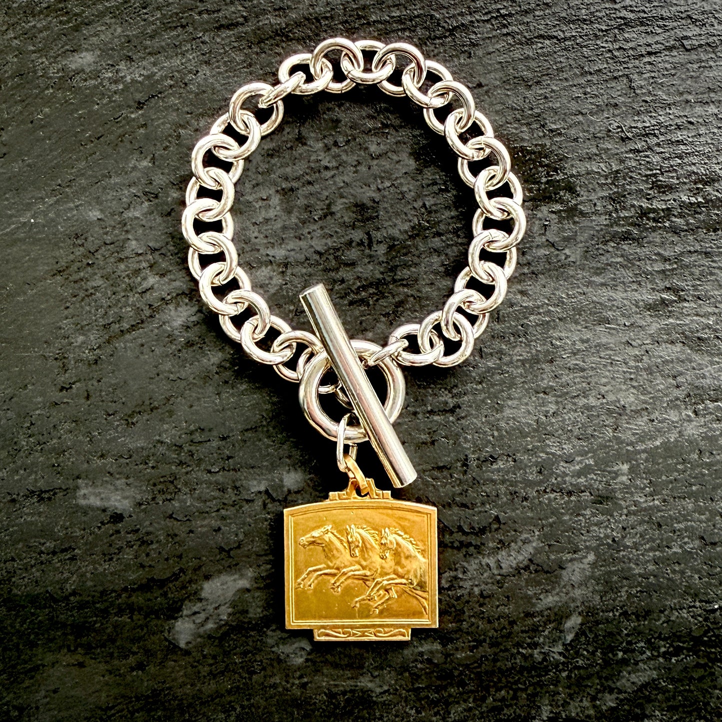 Chunky Sterling Silver Triple Horse Toggle Bracelet