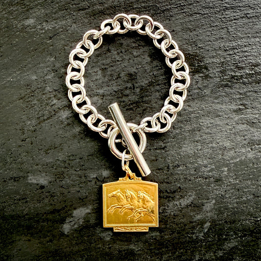 Chunky Sterling Silver Triple Horse Toggle Bracelet