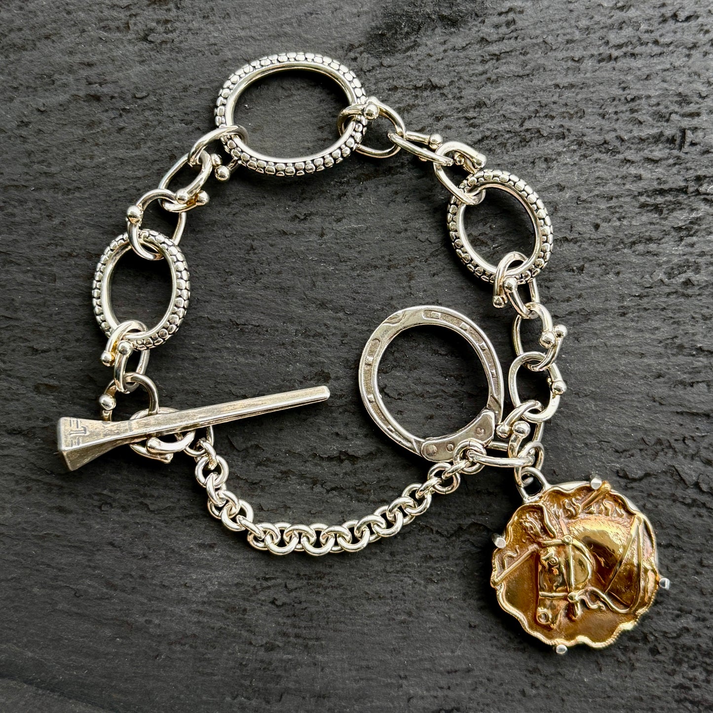 Textural Sterling Silver Horse Toggle Bracelet