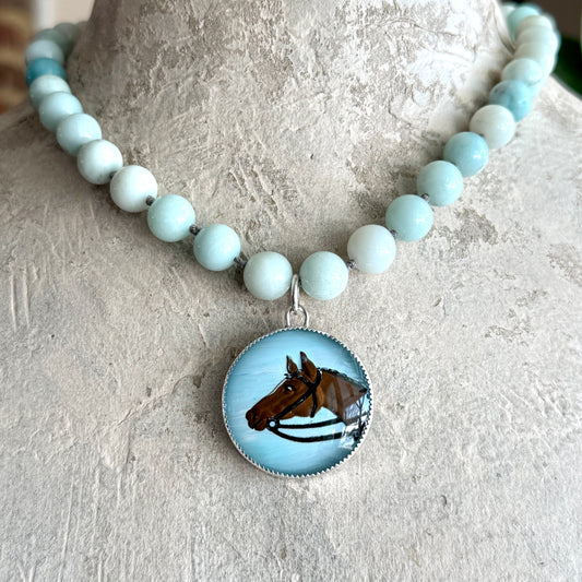 Large Crystal Horse Head Intaglio Necklace