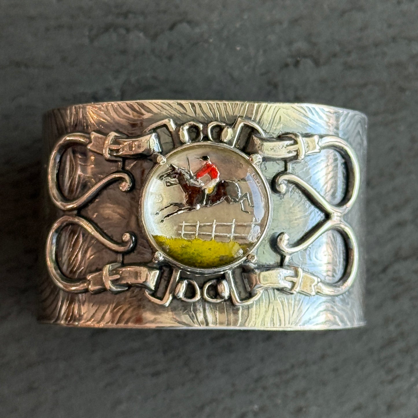 Sterling Intaglio Jumping Horse Cuff Bracelet