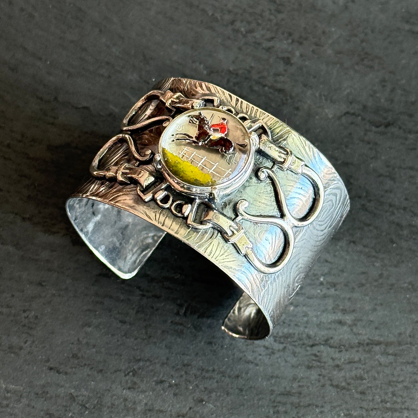 Sterling Intaglio Jumping Horse Cuff Bracelet