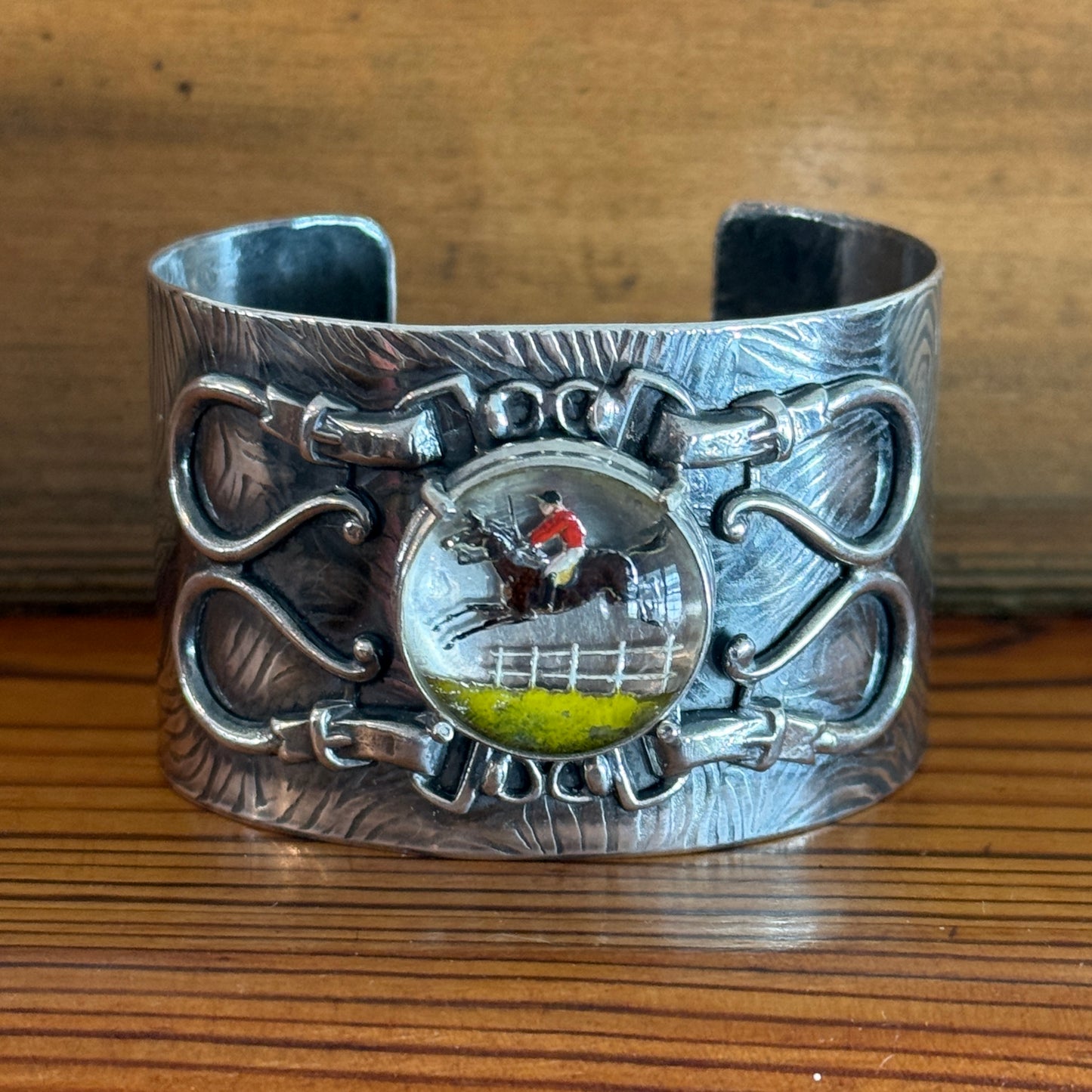Sterling Intaglio Jumping Horse Cuff Bracelet
