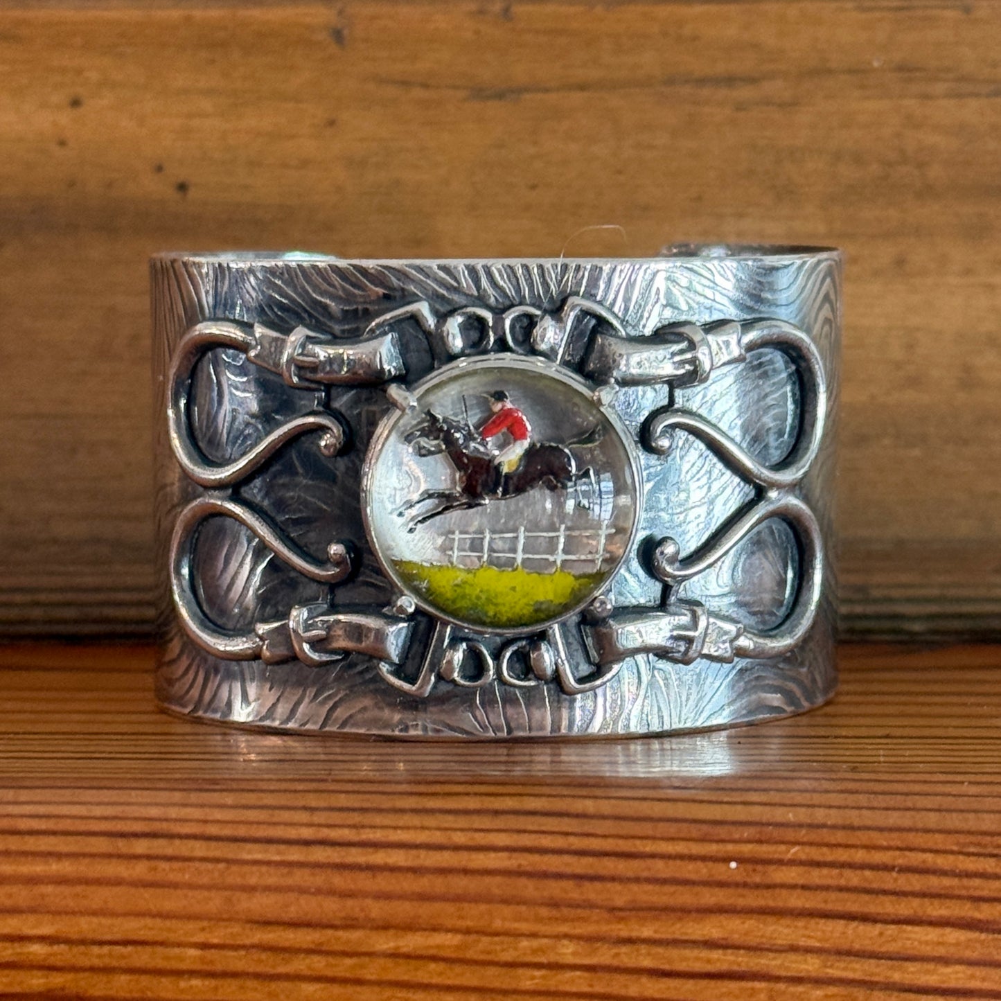 Sterling Intaglio Jumping Horse Cuff Bracelet
