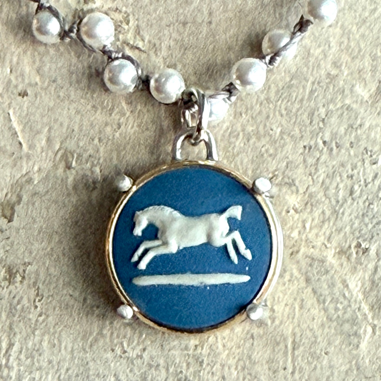 Jasperware Jumper on Pearls Necklace