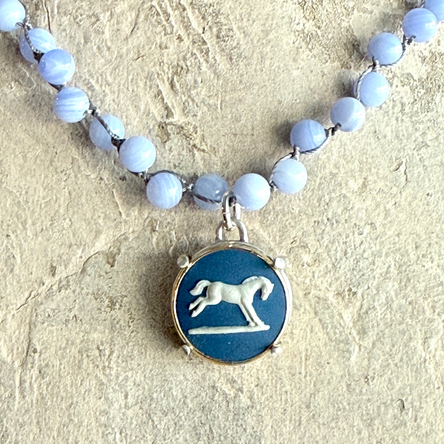 Jasperware Jumper on Pearls Necklace