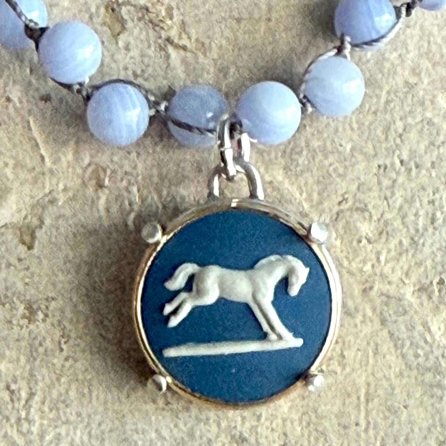 Jasperware Jumper on Pearls Necklace