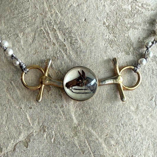 Snaffle Bit and Crystal Horse Head Necklace
