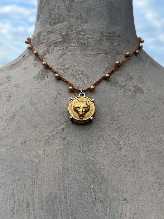 Gilded Fox Mask Button Necklace