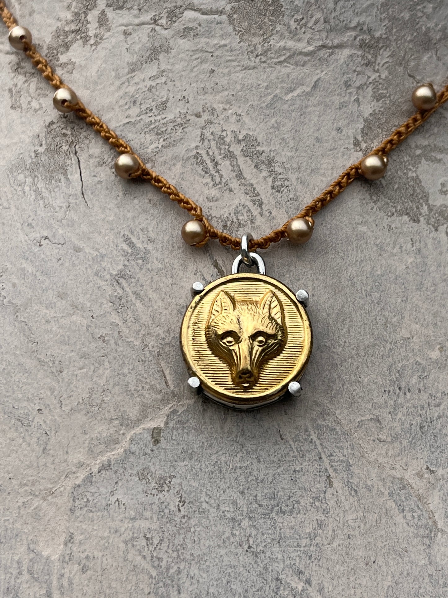 Gilded Fox Mask Button Necklace