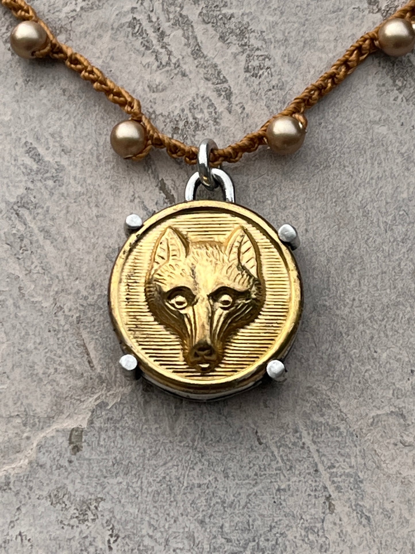 Little Lovely Gilded Fox Mask Button Necklace