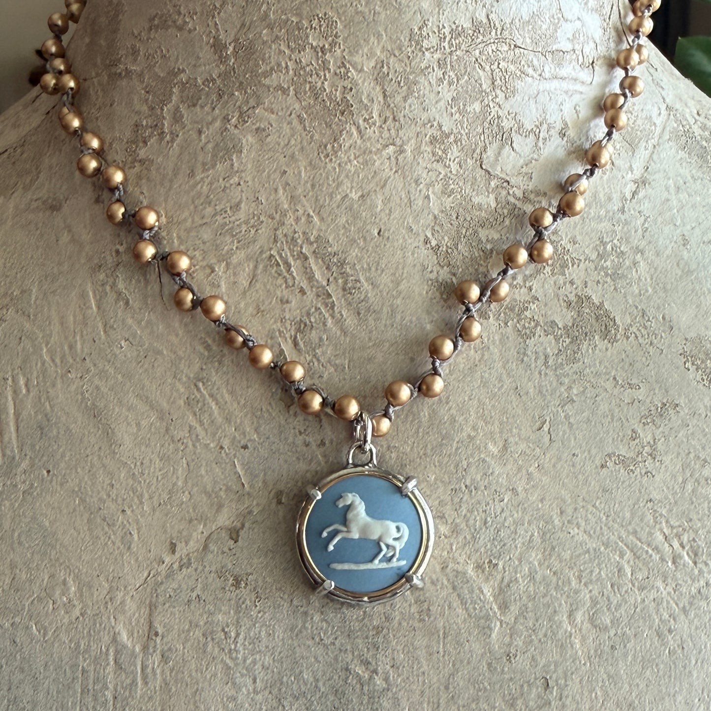 Jasperware Jumper on Pearls Necklace