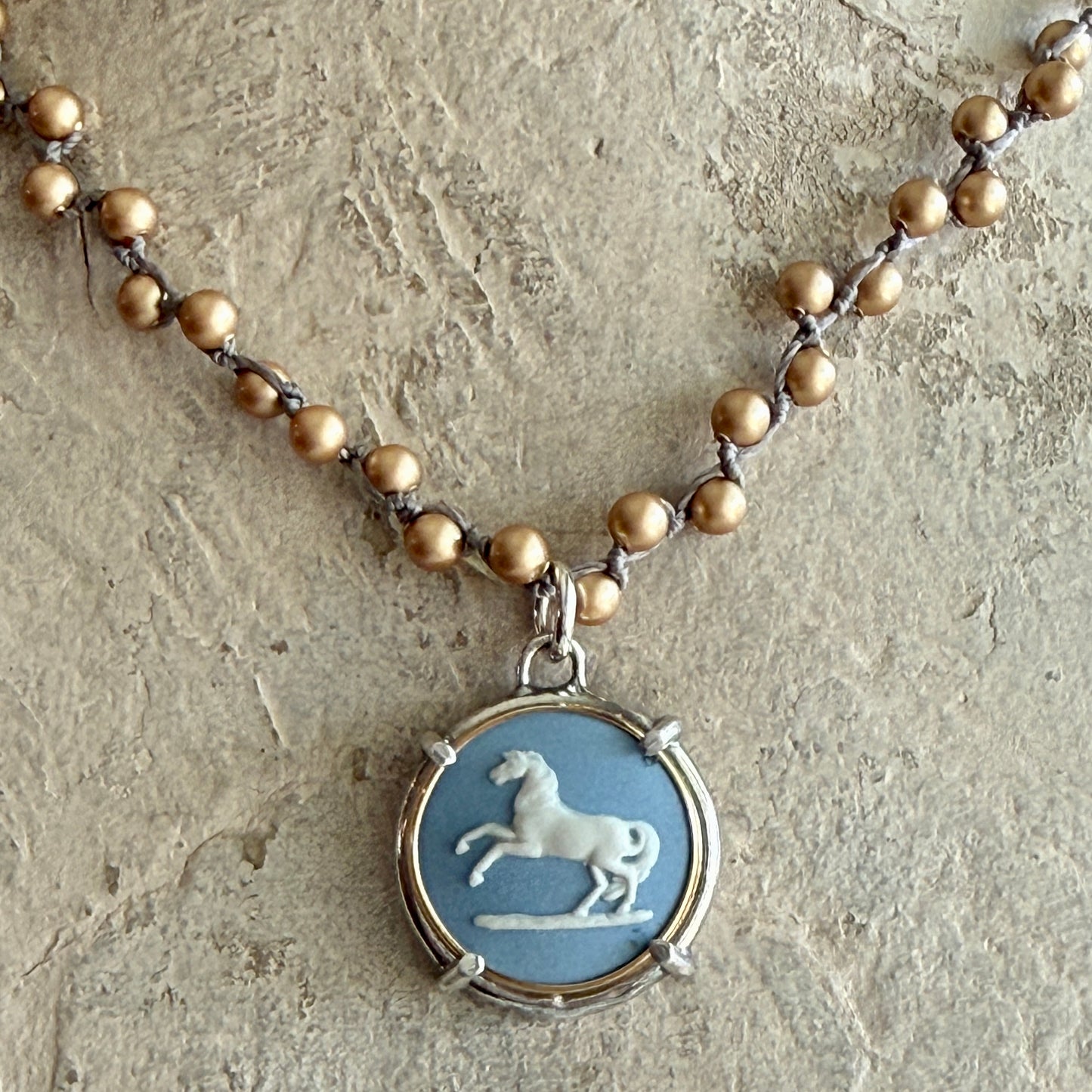 Jasperware Jumper on Pearls Necklace