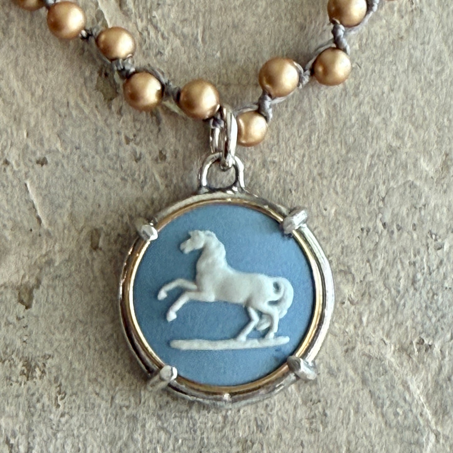 Jasperware Jumper on Pearls Necklace