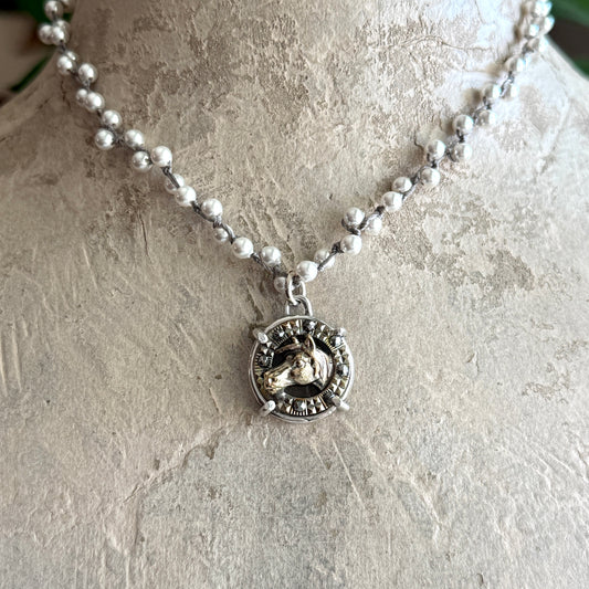 Small Cut Steel and Horse Head Button Necklace