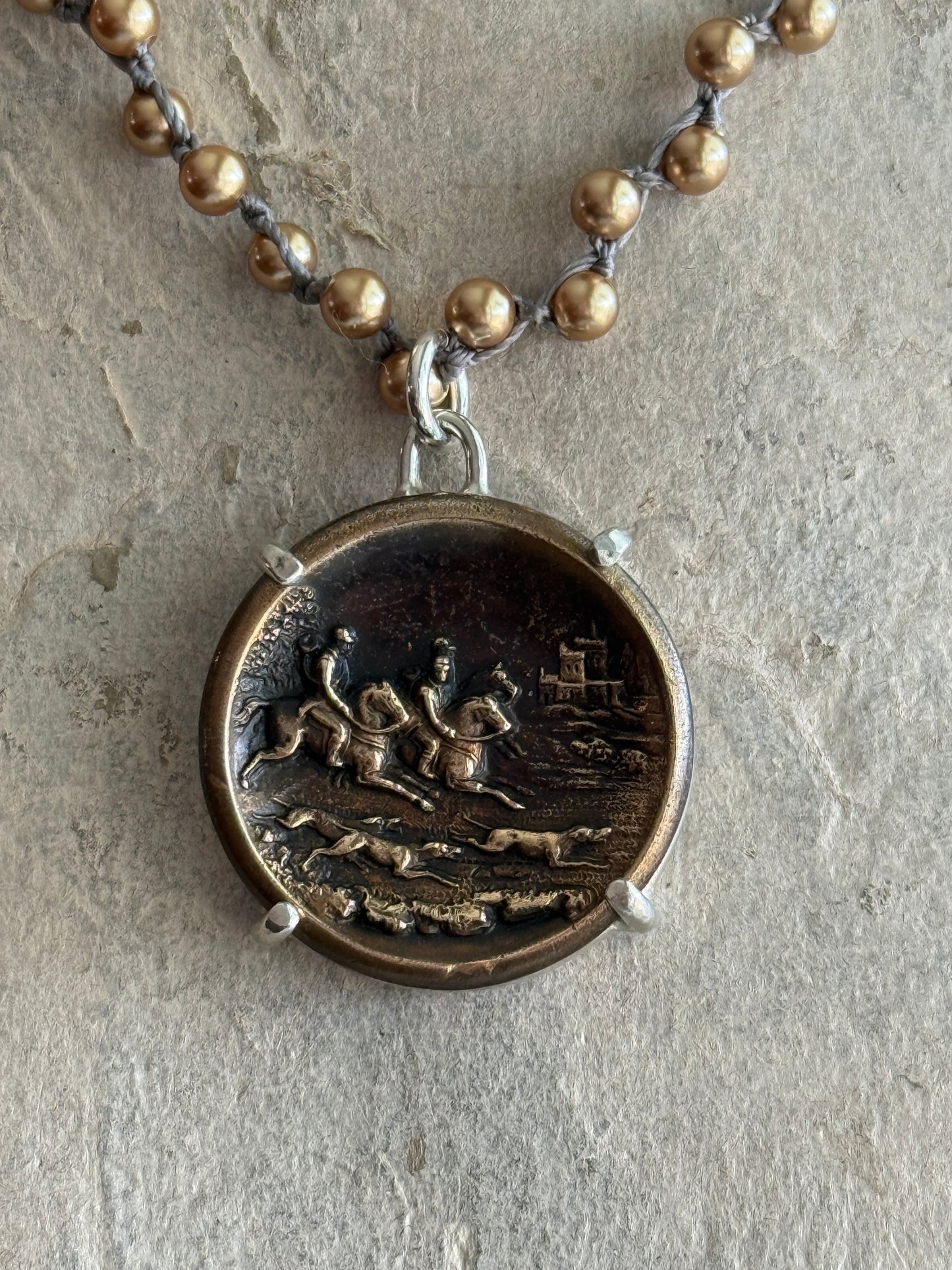 Brass Fox Hunt Button Necklace