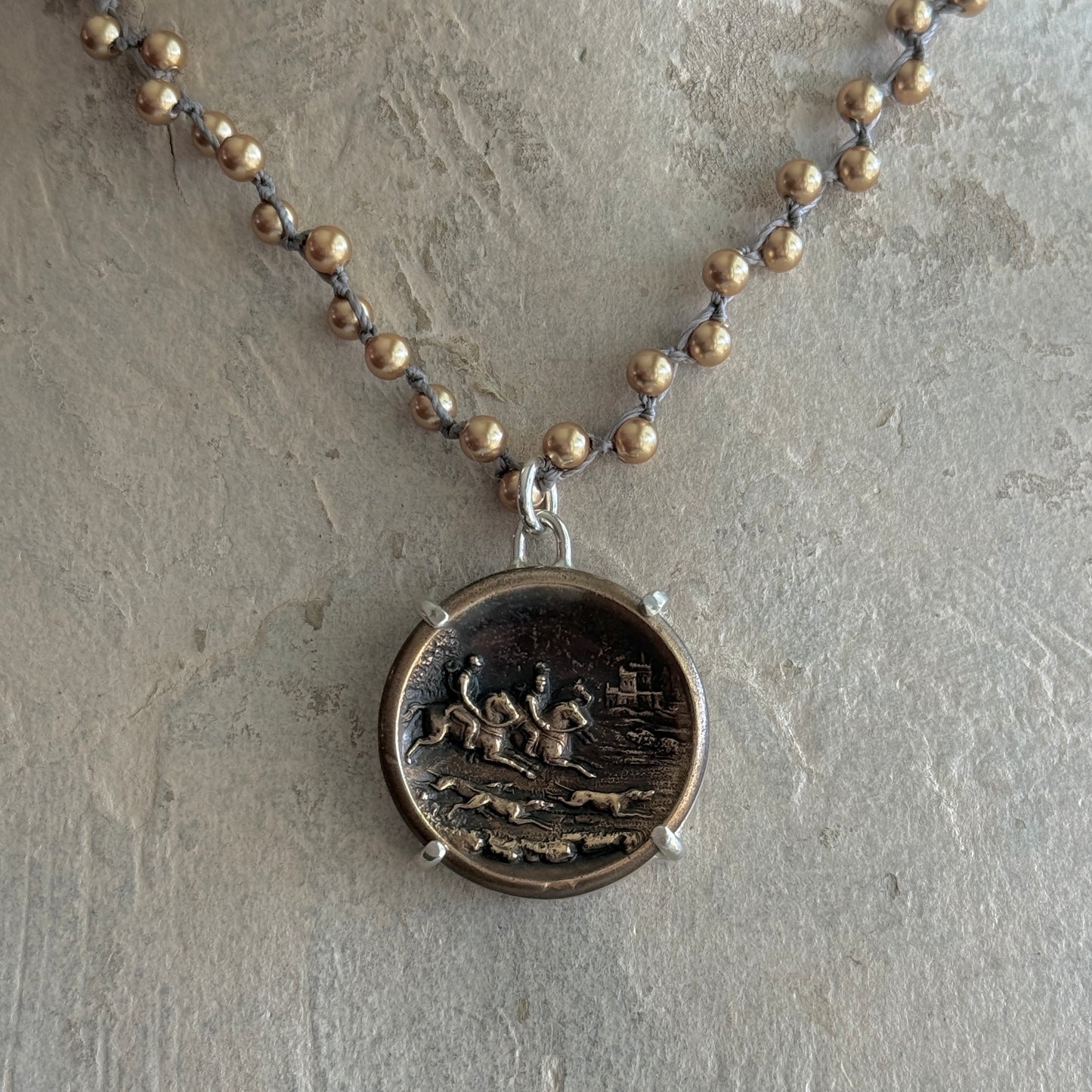 Brass Fox Hunt Button Necklace