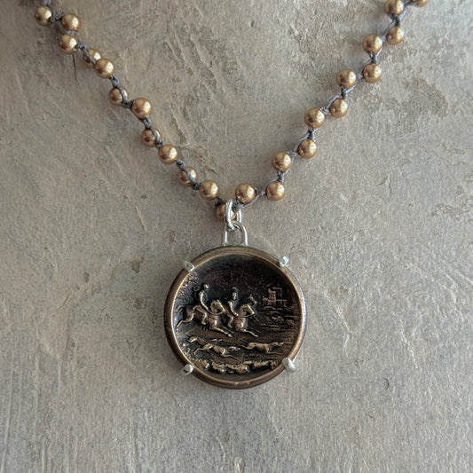 Brass Fox Hunt Button Necklace