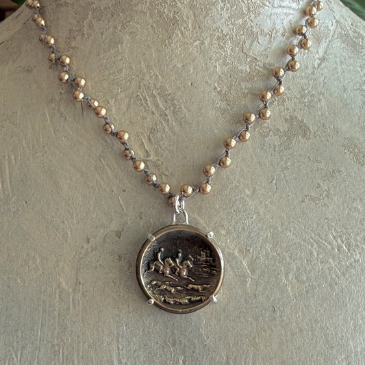 Brass Fox Hunt Button Necklace