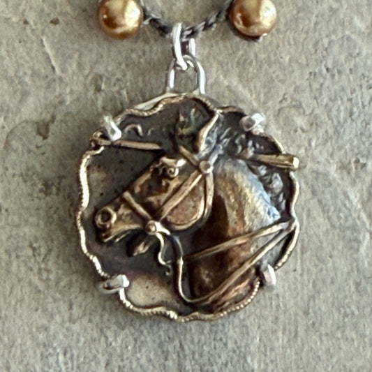 Scalloped Antique Horse Head Button Necklace