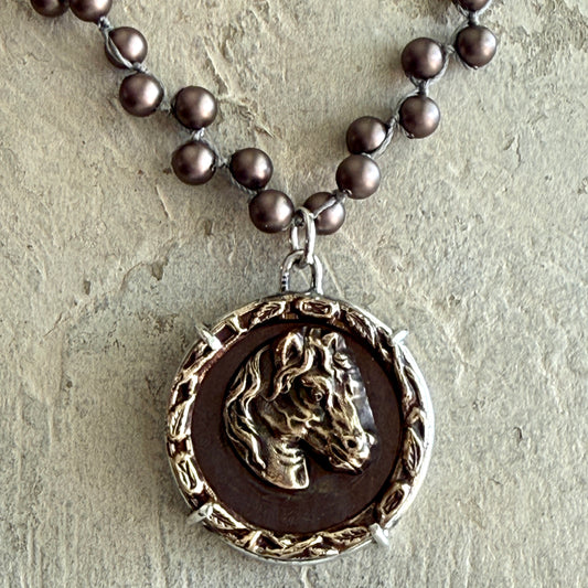 Large Vintage Horse Head Button Necklace