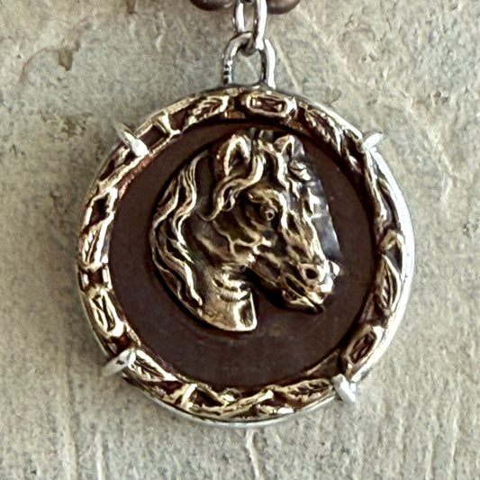 Large Vintage Horse Head Button Necklace