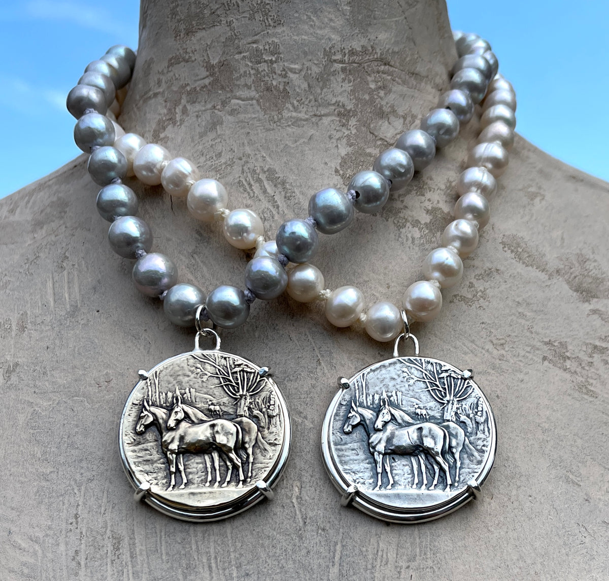 Pasture Pals Medal on Pearl Horse Necklace