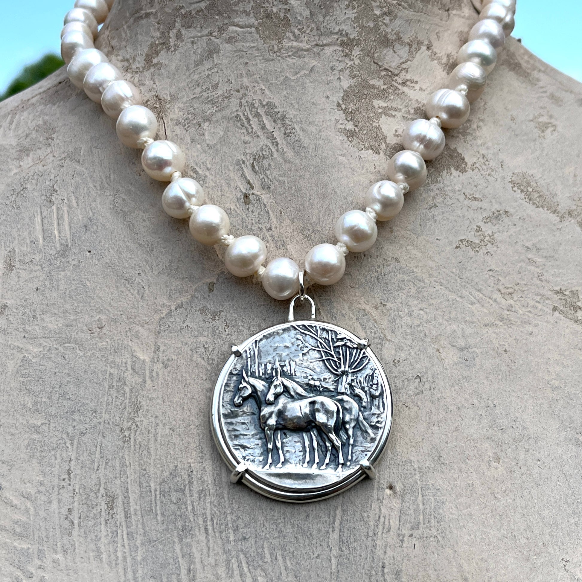 Pasture Pals Medal on Pearl Necklace