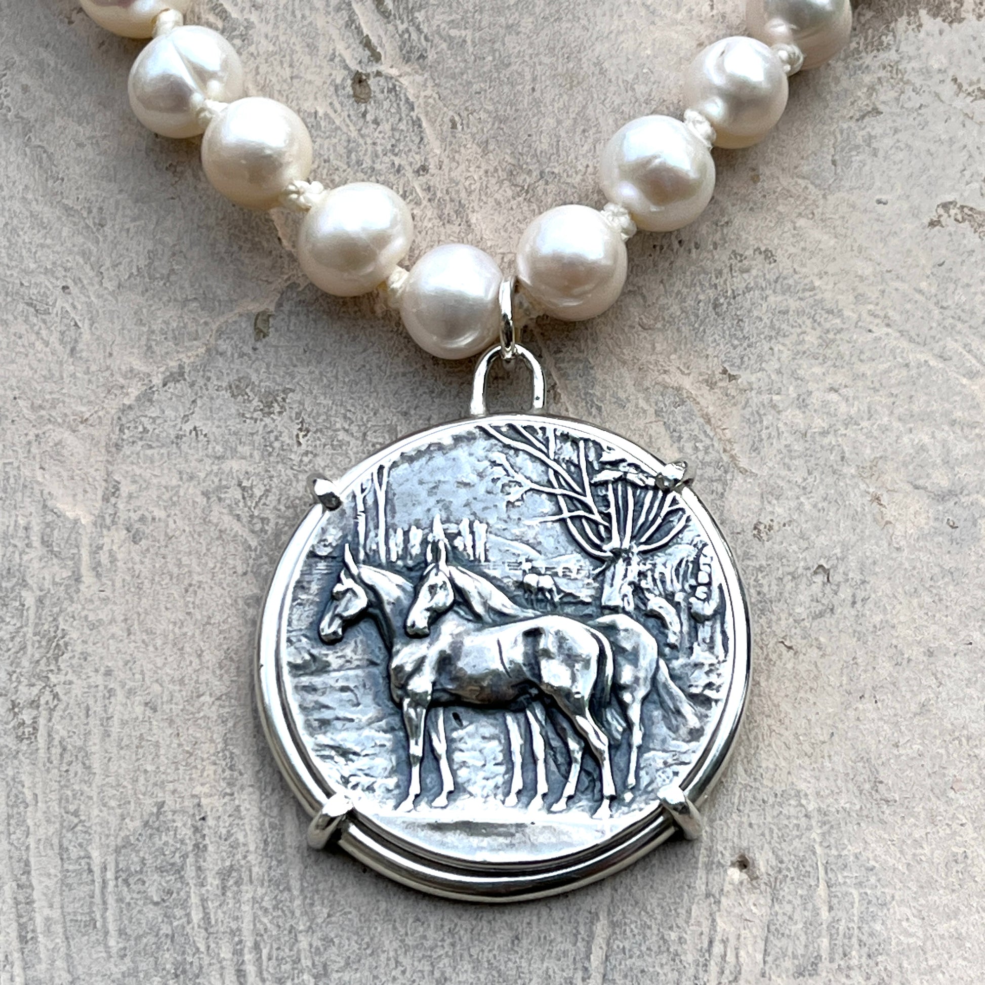 Pasture Pals Medal on Pearl Necklace
