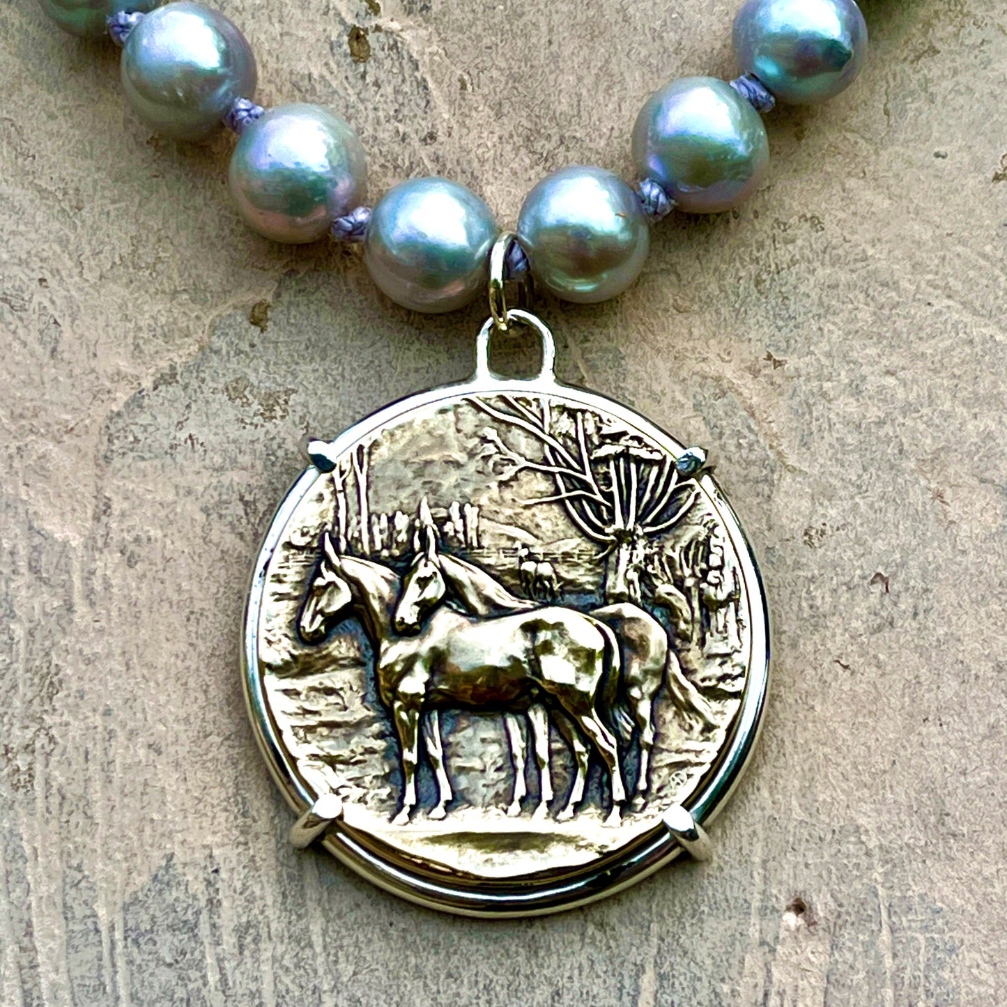 Pasture Pals Medal on Pearl Necklace