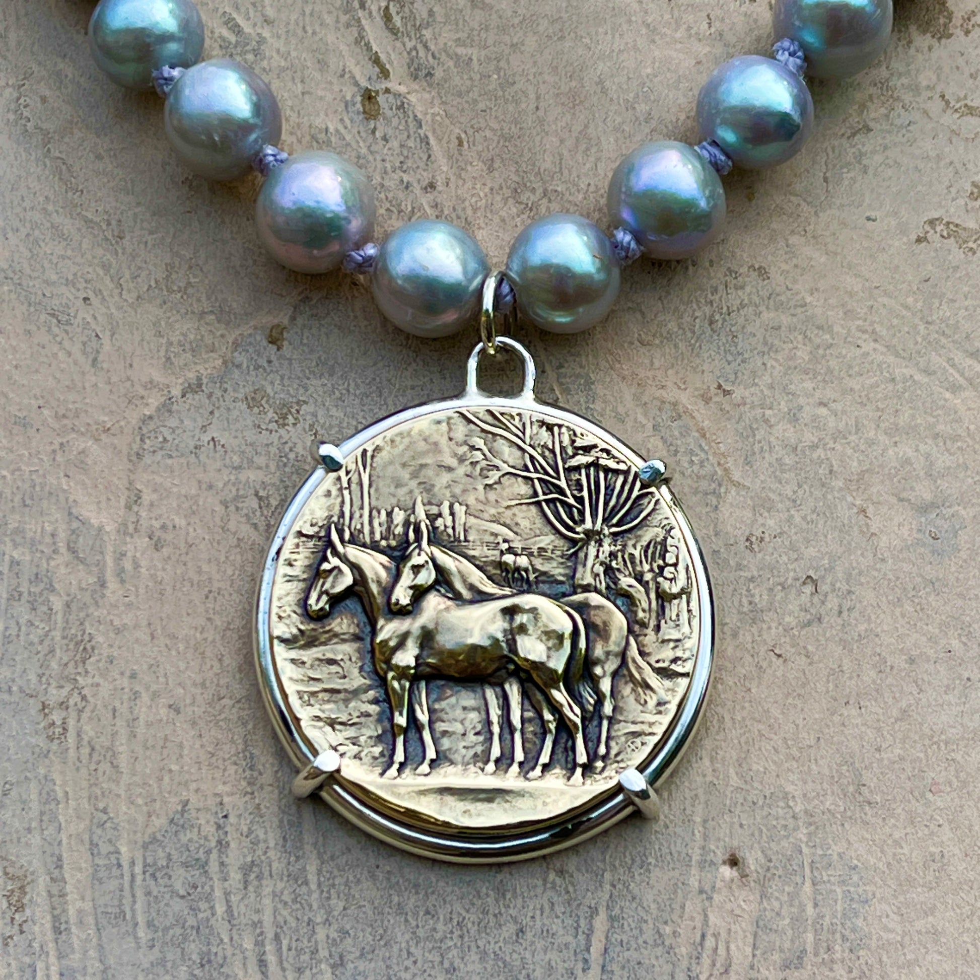 Pasture Pals Medal on Pearl Necklace