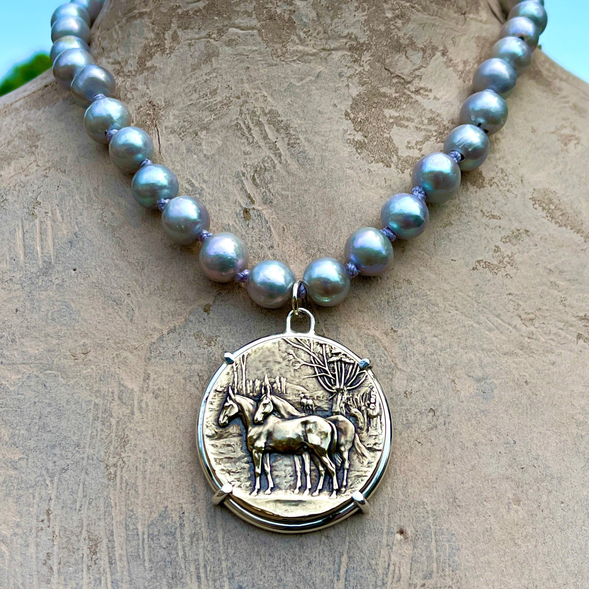 Pasture Pals Medal on Pearl Necklace