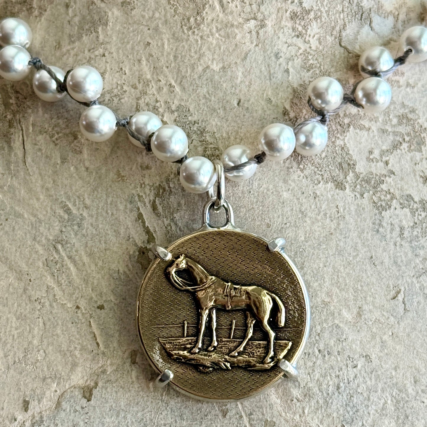 Classic Bronze Hunter Button Horse Necklace