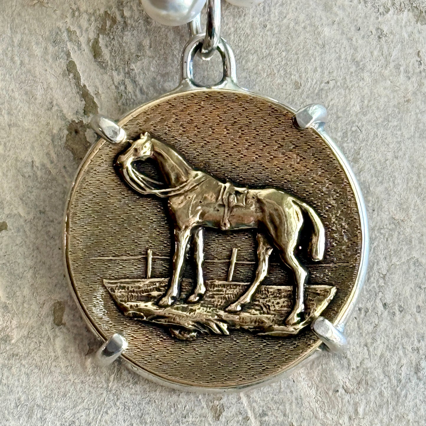 Classic Bronze Hunter Button Horse Necklace