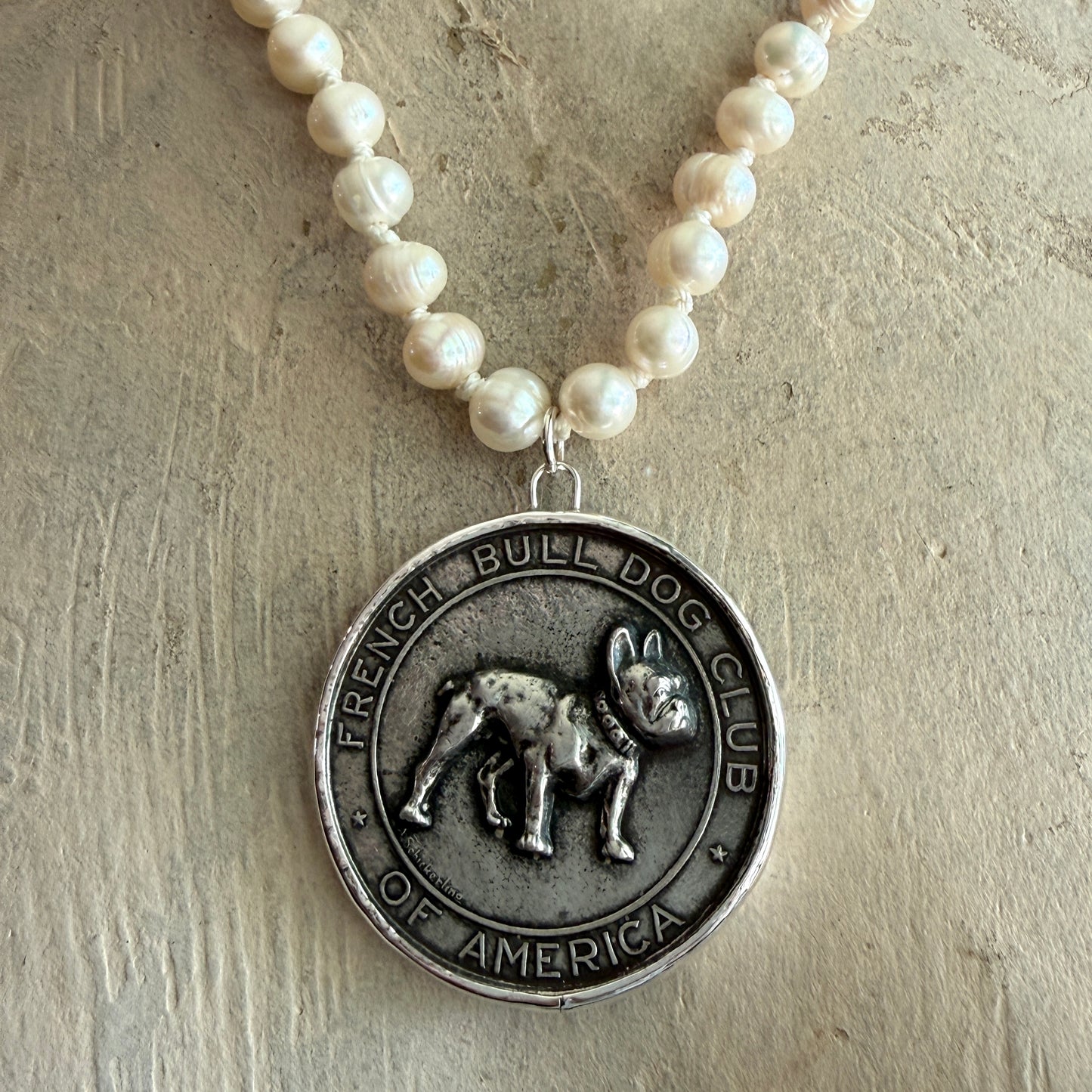 French Bulldog Medals on Freshwater Pearls