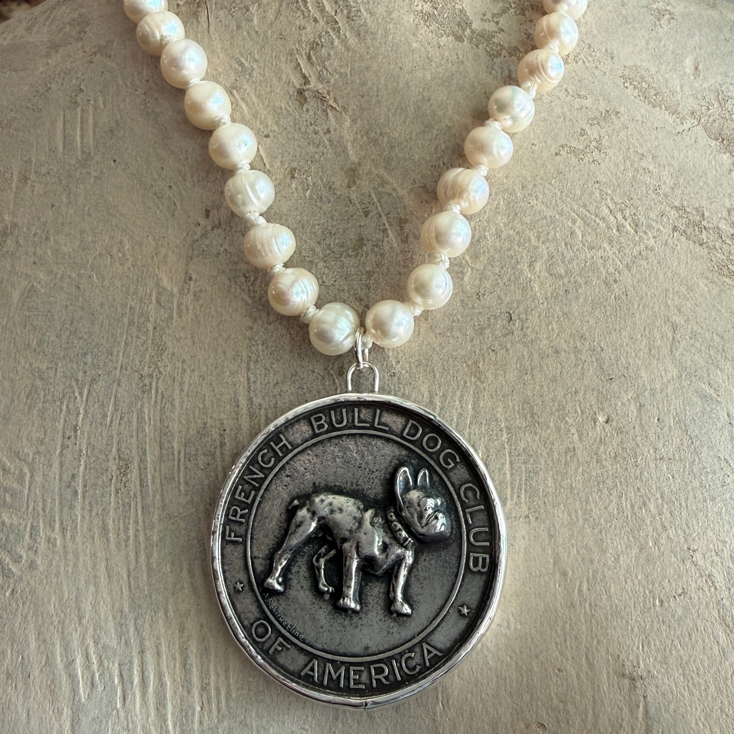 French Bulldog Medals on Freshwater Pearls