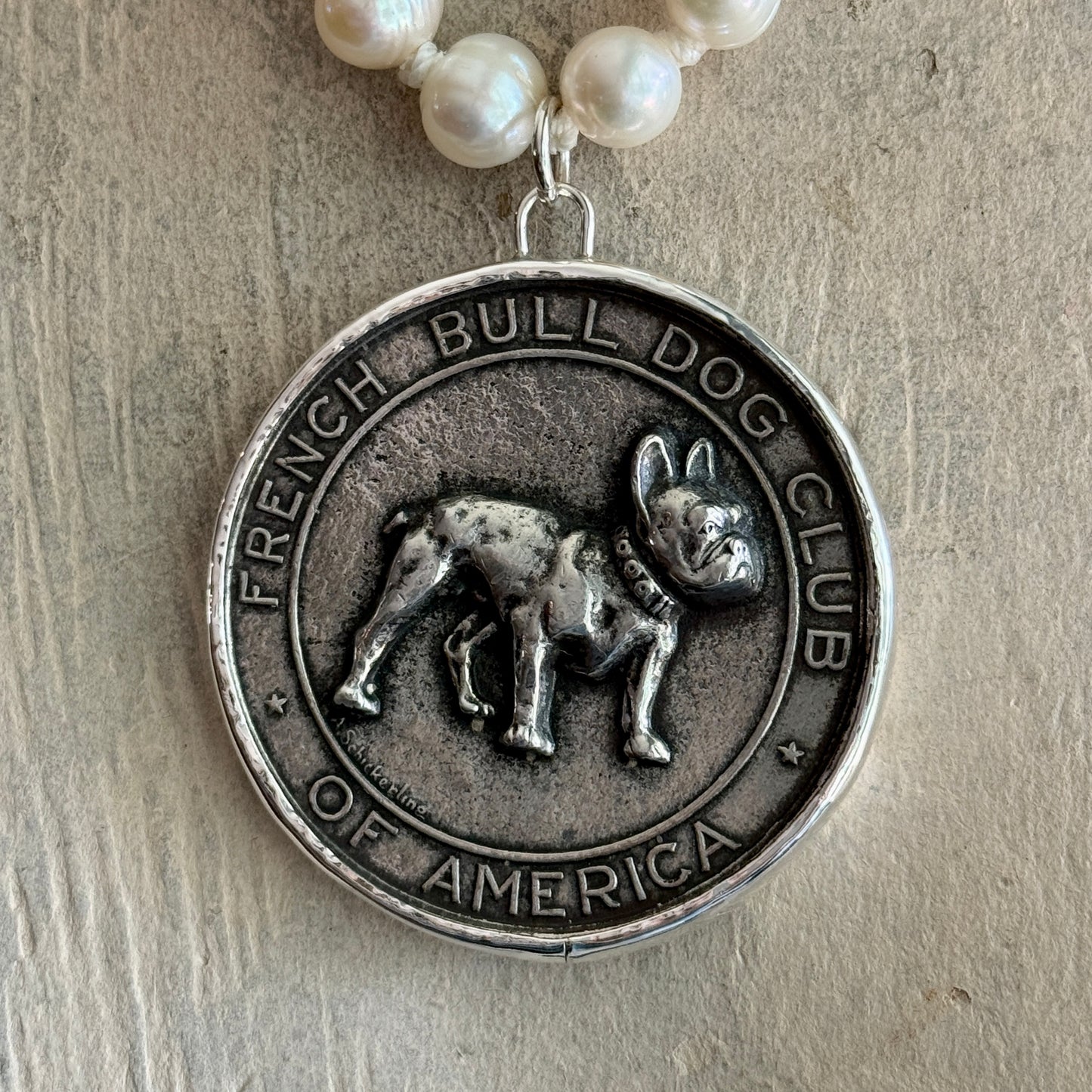 French Bulldog Medals on Freshwater Pearls