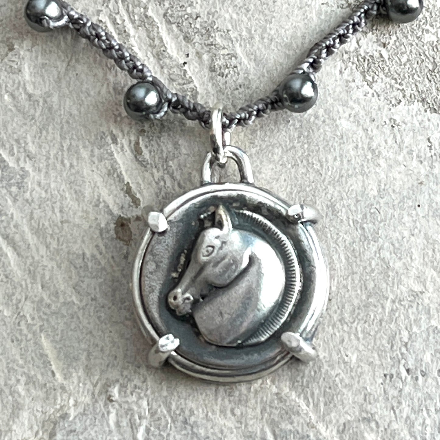 Stylized Horse Head Button Necklace