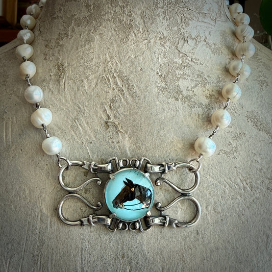 Intaglio Horse Head on Sterling Leather Straps