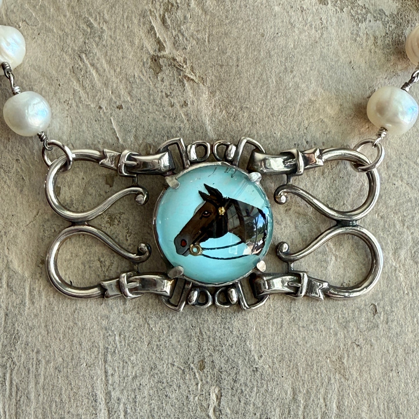 Intaglio Horse Head on Sterling Leather Straps