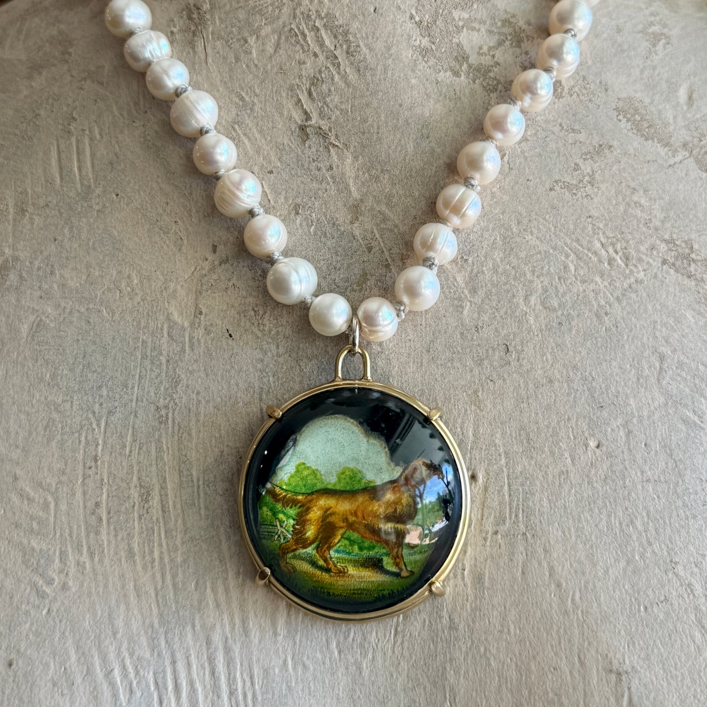 Vintage Retriever Bridle Rosette on Pearl Necklace