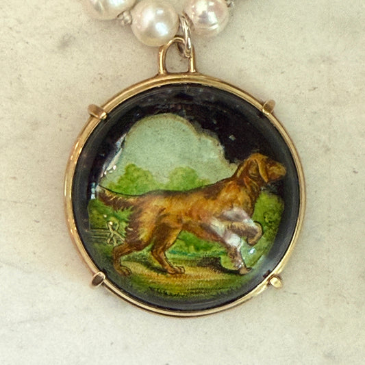 Vintage Retriever Bridle Rosette on Pearl Necklace
