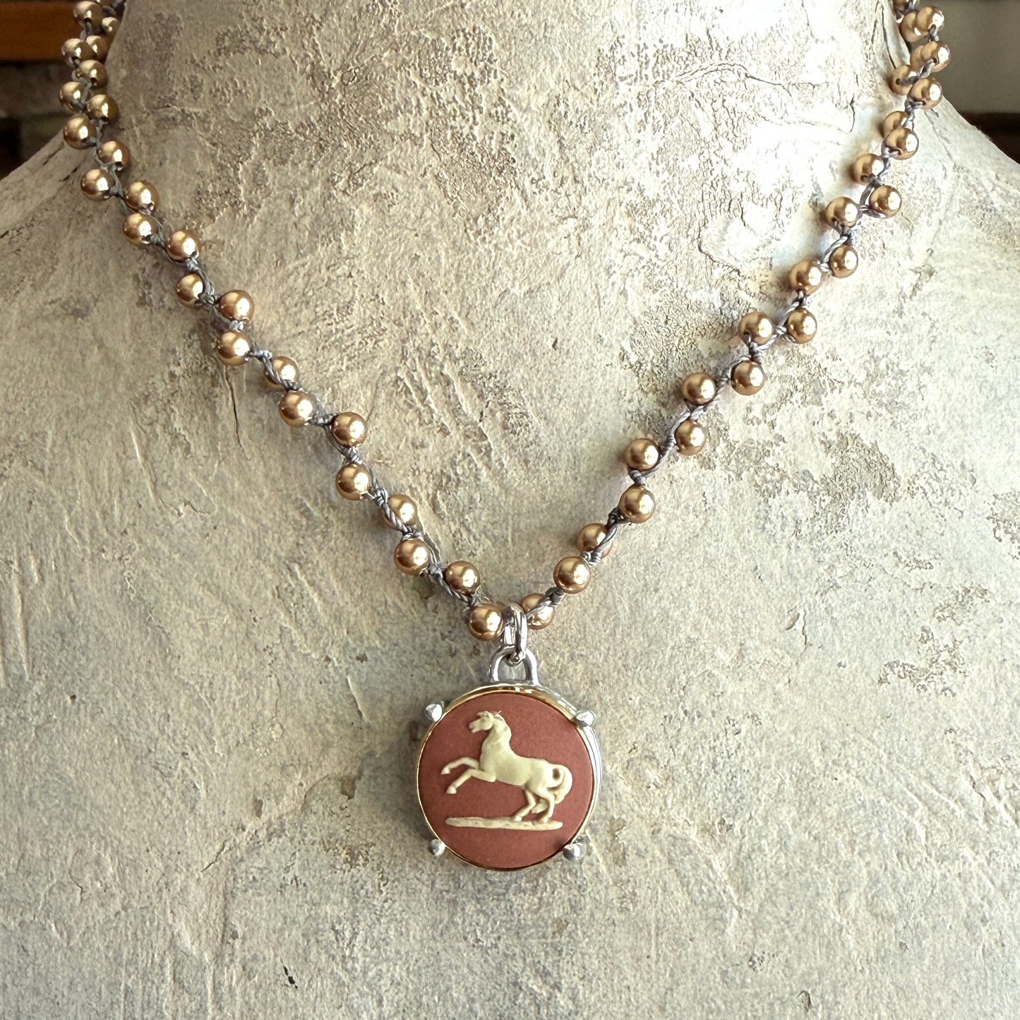 Jasperware Jumper on Pearls Necklace