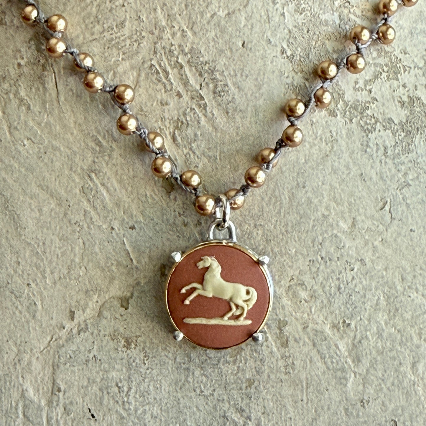 Jasperware Jumper on Pearls Necklace
