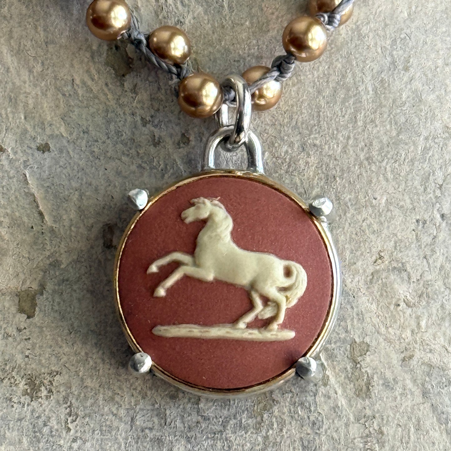 Jasperware Jumper on Pearls Necklace