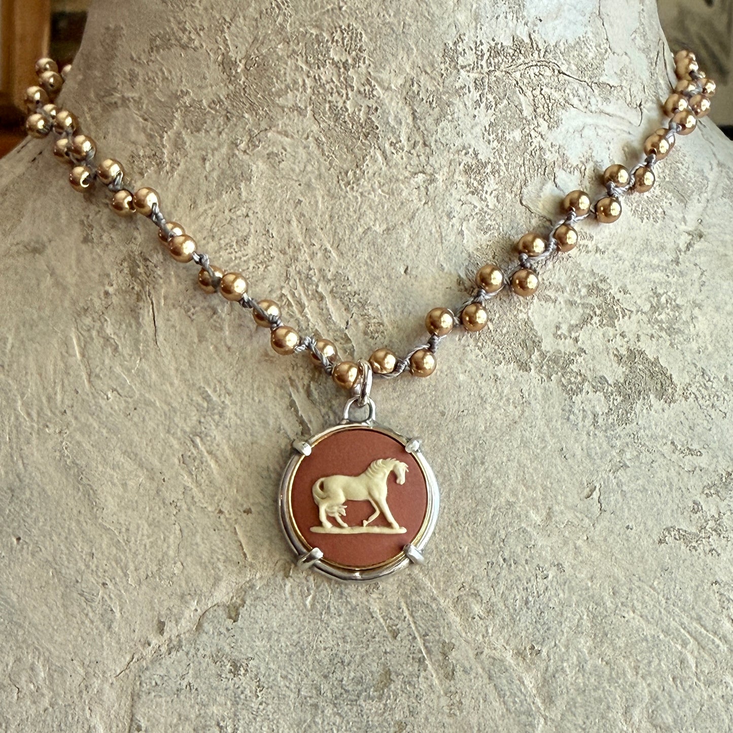 Jasperware Jumper on Pearls Necklace