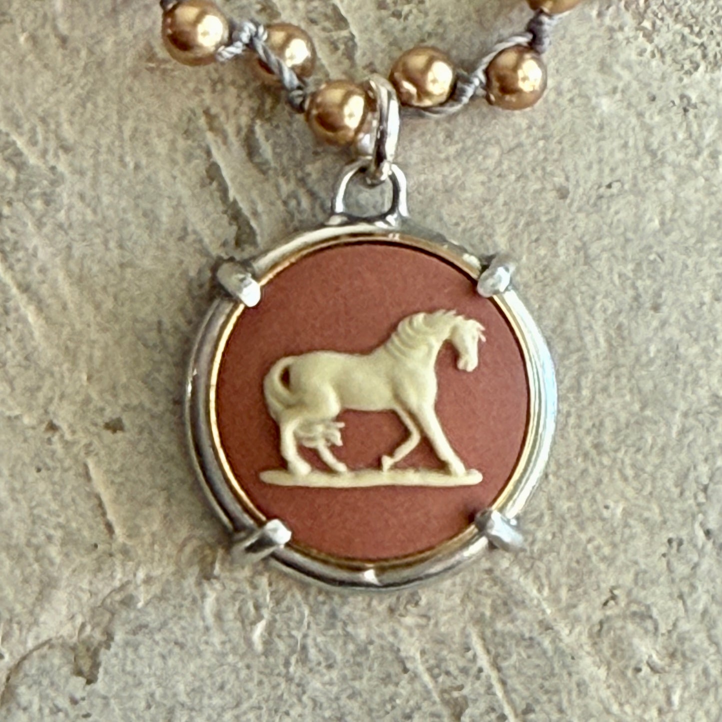 Jasperware Jumper on Pearls Necklace