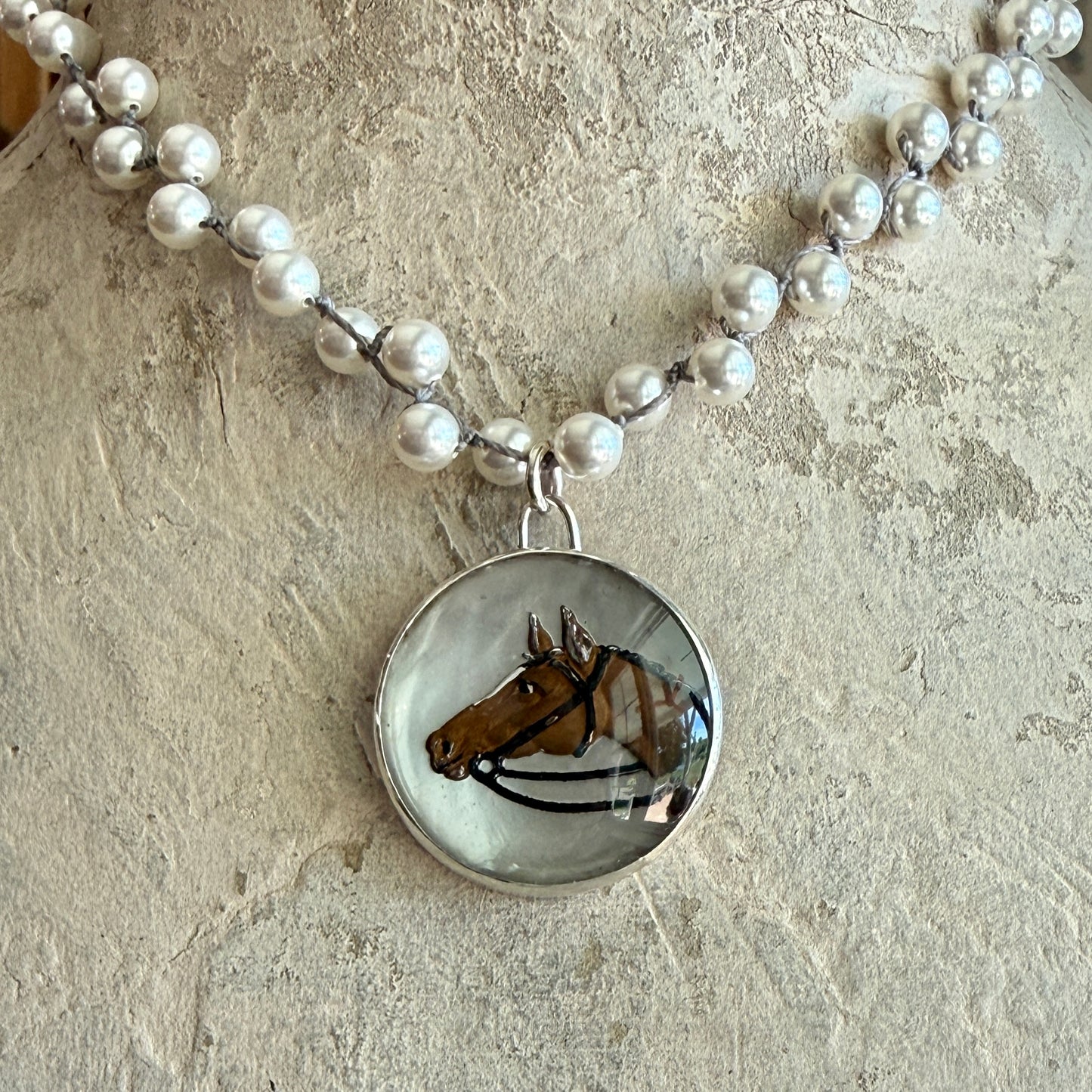 Vintage Intaglio Horse Head Button Necklace