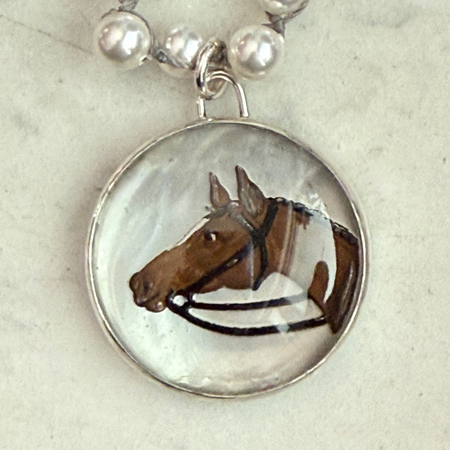 Vintage Intaglio Horse Head Button Necklace