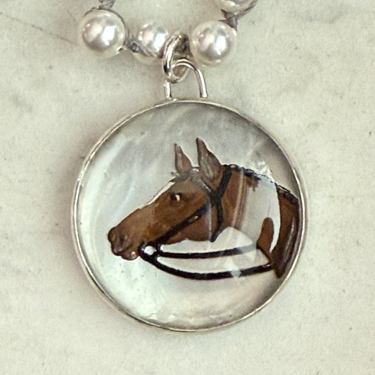 Vintage Intaglio Horse Head Button Necklace